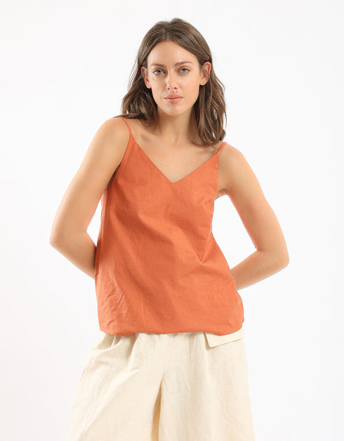 Top in cotton thin straps with a V-neckline